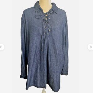 LANE BRYANT Smock Tunic 22/24 Plus Dark Chambray Denim Artist